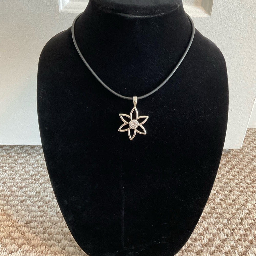 SILPADA Black Leather Cord Necklace AND Silver Flower Pendant